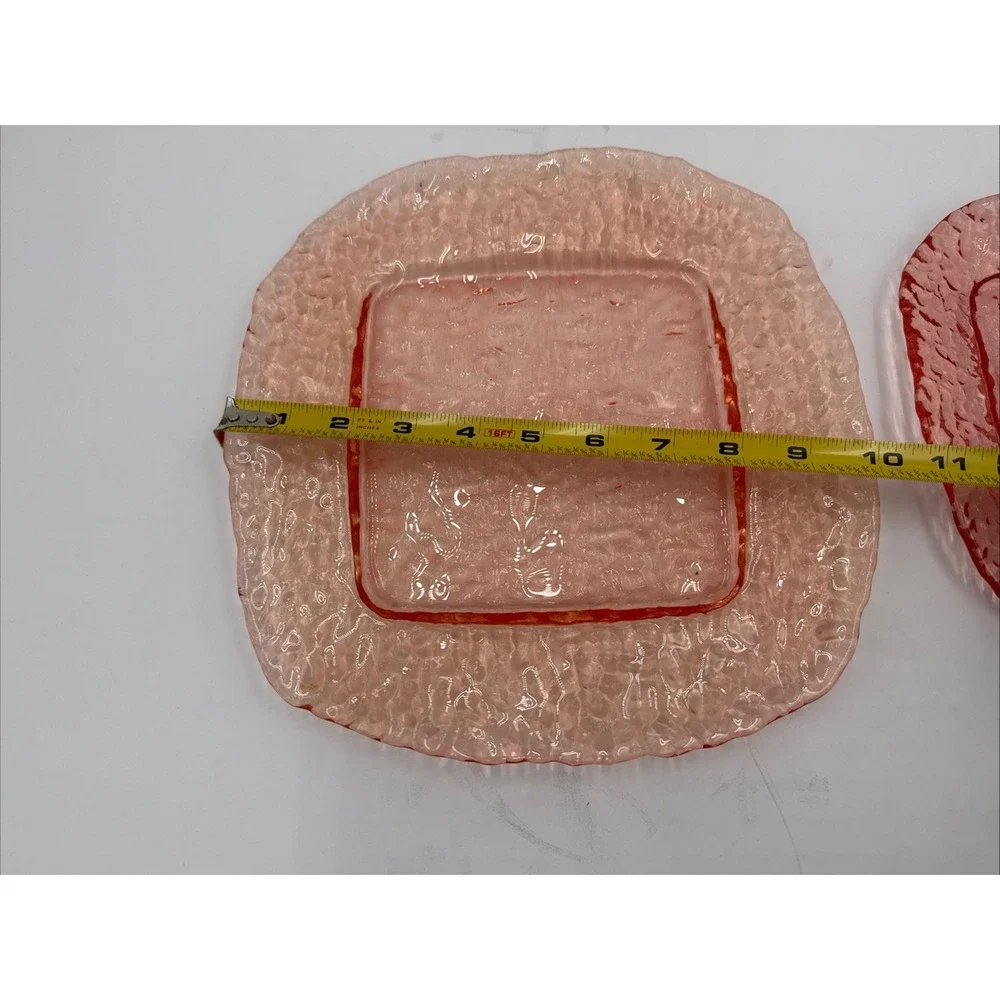 Vtg Set of 2 Pier‎ 1 Pink Glass Pebbled Square Salad Dessert Plates